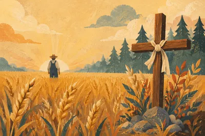 Golden Wheat Harvest with Evergreen Cross