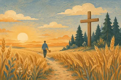 Golden Wheat Path to Evergreen Cross