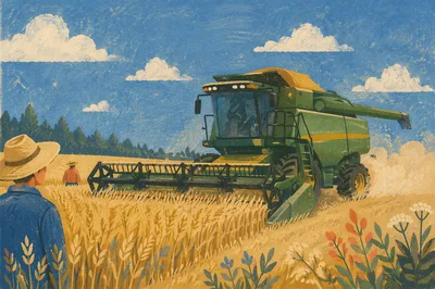 Golden Wheat Harvest with Evergreen Combine