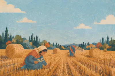 Golden Wheat Harvest Beneath Evergreen Horizon