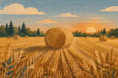 Golden Wheat Harvest with Evergreen Horizon