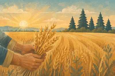 Golden Wheat Harvest with Evergreen Faith