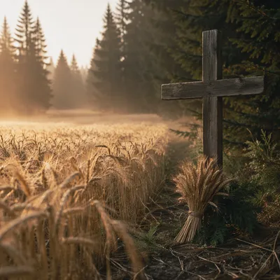 Golden Wheat Harvest Cross by Evergreens