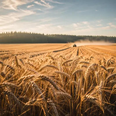 Golden Wheat Harvest Beside Evergreen Trees