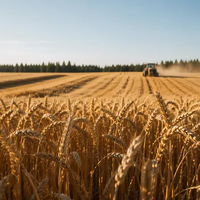 Golden Wheat Harvest with Evergreen Horizon