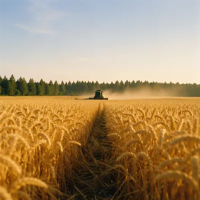 Golden Wheat Harvest with Evergreen Horizon
