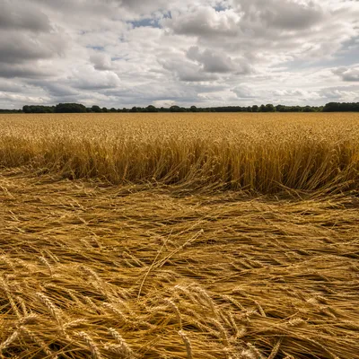 Golden Wheat Field Under Overcast Sky