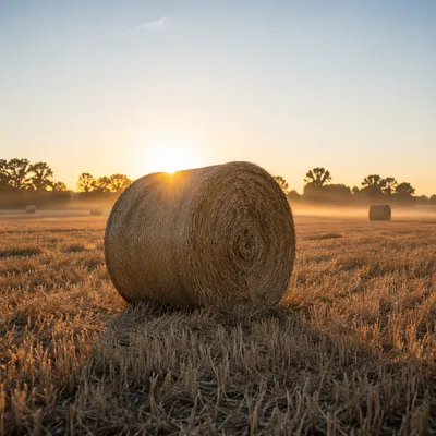 Golden Wheat Field Hay Bale at Sunset