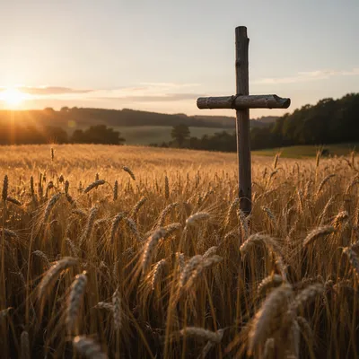 Golden Wheat Field Cross at Sunrise