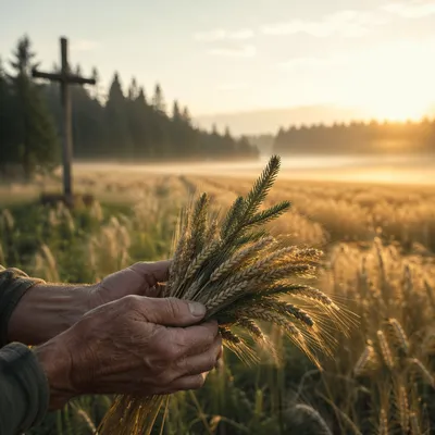 Golden Wheat Harvest with Evergreen Hope