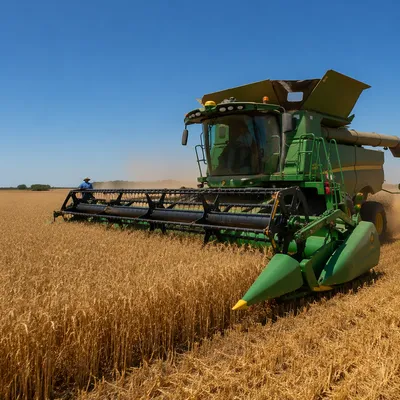 Golden Wheat Harvest with Evergreen Combine