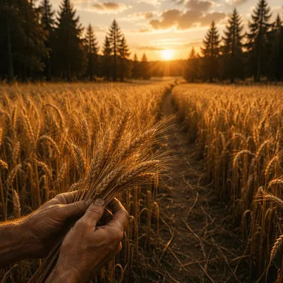 Golden Wheat Harvest Path at Sunset