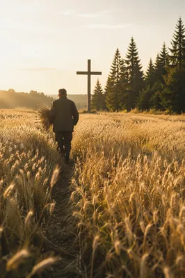 Golden Wheat Path to Evergreen Cross