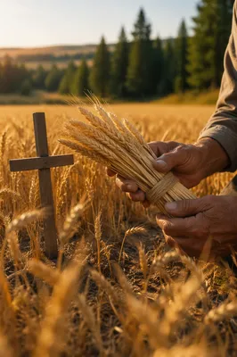 Golden Wheat Harvest with Evergreen Cross