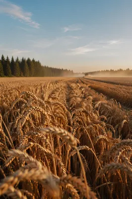 Golden Wheat Harvest With Evergreen Horizon