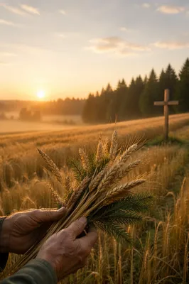 Golden Wheat Harvest with Evergreen Hope