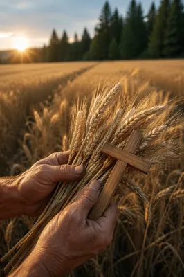Golden Wheat Harvest with Evergreen Pines