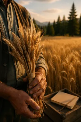 Golden Wheat Harvest Beside Evergreen Pines