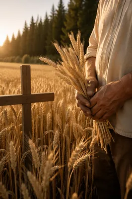 Golden Wheat Harvest with Wooden Cross