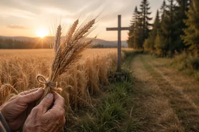 Golden Wheat Harvest with Wooden Cross