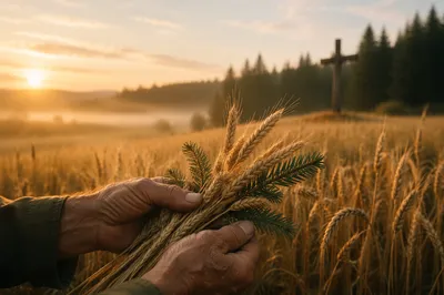 Golden Wheat Harvest with Evergreen Hope