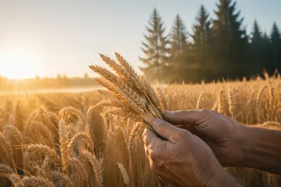 Golden Wheat Harvest with Evergreen Faith
