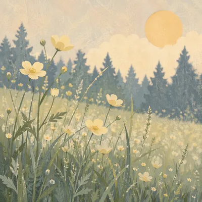 Soft Morning Wildflowers by Evergreen Meadow
