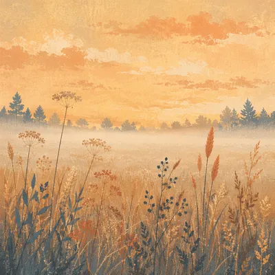 Misty Wildflower Meadow in Golden Morning Light