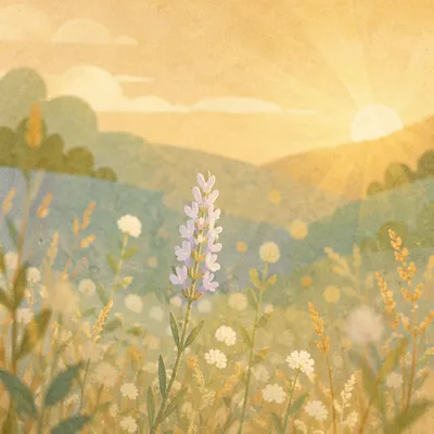 Soft Morning Wildflower Meadow with Lavender Bloom