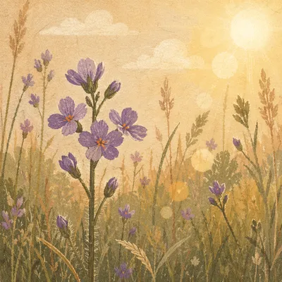 Soft Morning Wildflowers in Evergreen Meadow