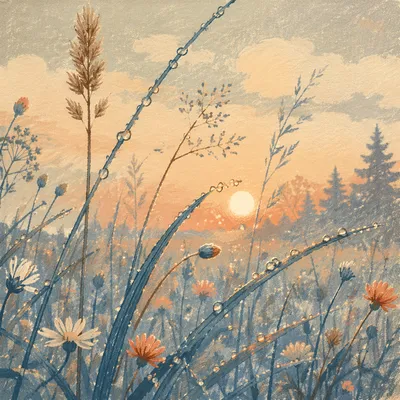 Dewy Wildflower Meadow in Morning Light