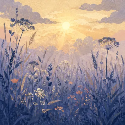 Dawn Wildflower Meadow in Soft Morning Light