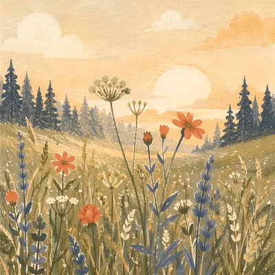 Wildflower Meadow in Soft Morning Light
