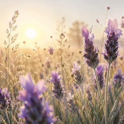 Soft Morning Wildflowers in Meadow Light