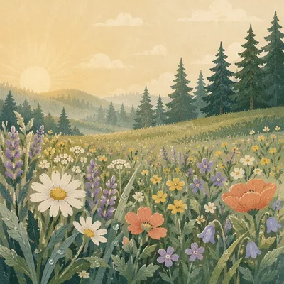 Wildflower Meadow in Soft Morning Light