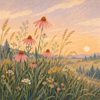Wildflower Meadow at Soft Morning Dawn