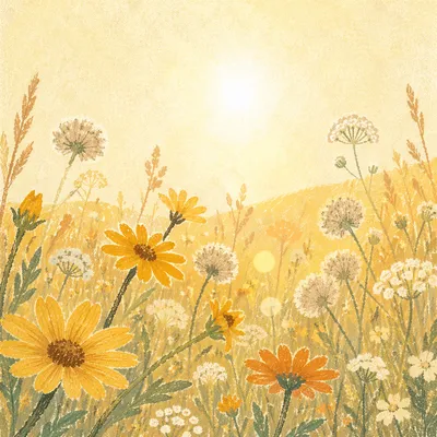 Sunlit Wildflower Meadow in Morning Glow