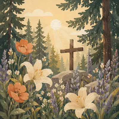 Wildflower Meadow Cross in Morning Light