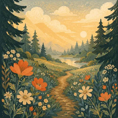 Wildflower Meadow Path in Morning Light