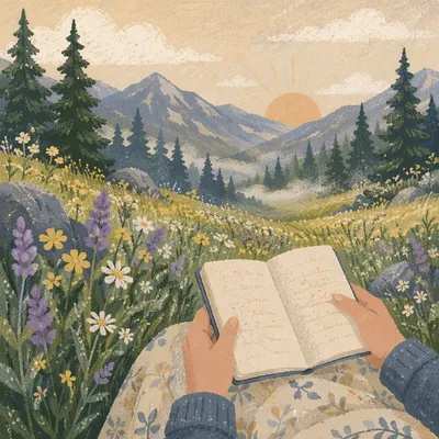 Prayerful Reflection in Evergreen Wildflower Meadow
