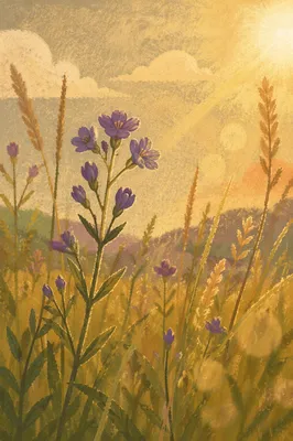 Soft Morning Wildflowers in Evergreen Meadow