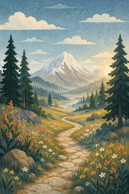 Wildflower Meadow Path at Peaceful Dawn