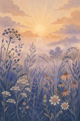 Soft Morning Light Over Wildflower Meadow