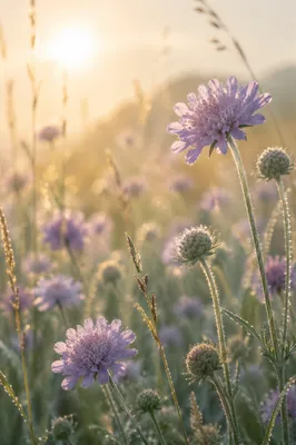 Soft Morning Wildflower Meadow with Lavender Blossoms