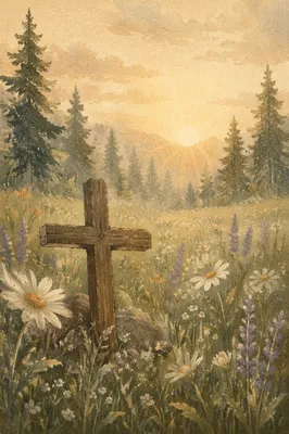Wildflower Meadow Cross in Morning Light