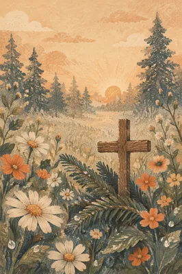 Wildflower Meadow Cross in Morning Light