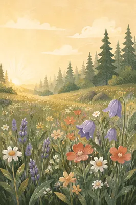Wildflower Meadow in Soft Morning Light