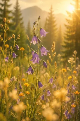 Evergreen Wildflower Meadow in Morning Light