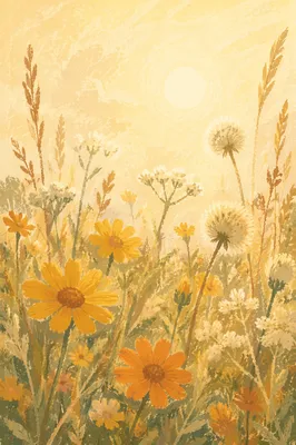 Sunlit Wildflower Meadow in Morning Glow