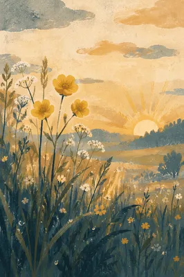 Dawn Wildflowers in Soft Meadow Light